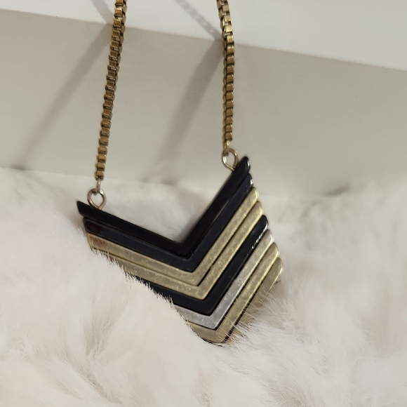Modern Black and Gold Geometric Necklace - Picture 2 of 3